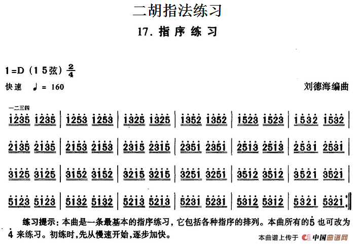 二胡指法练习：指序练习(1)_原文件名：二胡指法练习：指序练习 刘德海编曲.png