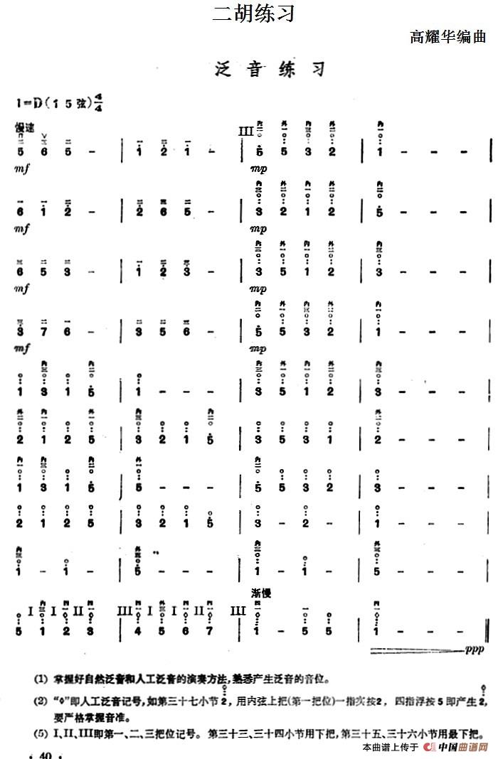 二胡练习：泛音练习 (1)_原文件名：二胡练习：泛音练习 高耀华编曲.jpg